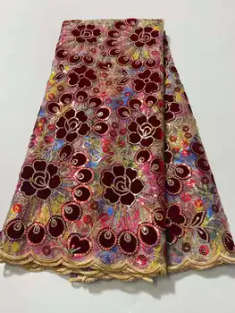Кадифе Лейси плат Африканска Лейси плат 2023, Висококачествена Дантела С пайети, френски Нигерийски Дантелени Тъкани, вечерни шиене
