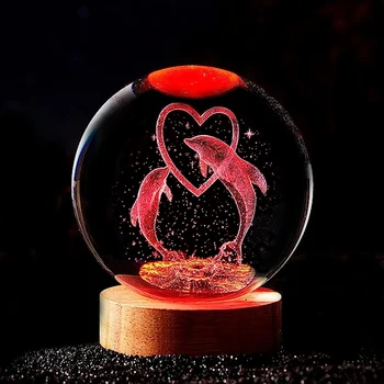 3D Кристална топка с делфина, цветен лека нощ, приятелка за рождения Ден, одноклассница, жена, деца, коледа подарък за Свети Валентин