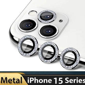 Защита на обектива на камерата с диаманти за iPhone 15 Pro Max 13, мини-камера, Метален пръстен, Стъкло за iPhone 12 14pro max 15pro, защитна капачка