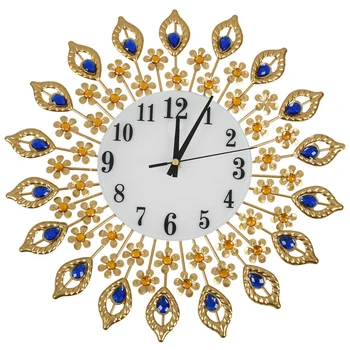 Луксозни големи стенни часовници с изкуствен кристал и диаманти, метални стенни часовници за всекидневна, домашна художествена украса (1 gold)