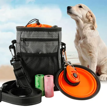 Многофункционална чанта за Дресура на кучета, Преносими чанти за предложения за домашни любимци, Държач за хранене, Регулируем колан, Чанта за боклук, Сгъваема набор от Мисок