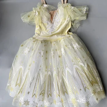 Детско Балетное рокля Светло-жълт цвят с образа на Лебед, Танцови облекла за жени И момичета, Дълго Местонахождение, рокля на Принцеса, Балетные Поли