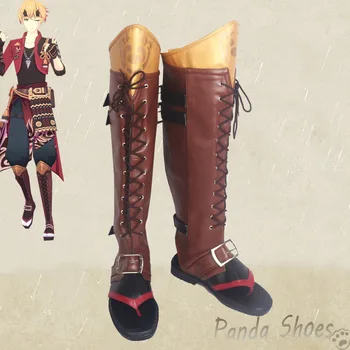 Обувки за cosplay Genshin Impact Thoma, аниме игра, Защото Дълги кафяви ботуши, Подпори за cosplay Thoma, обувки за парти в чест на Хелоуин