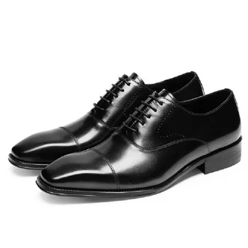 Мъжки модел Дизайнерски обувки В Светския стил С Костюм От Луксозна Кожа, Стилни Износоустойчиви обувки Дантела в минималистичном стил, Бизнес Zapato 1AA17