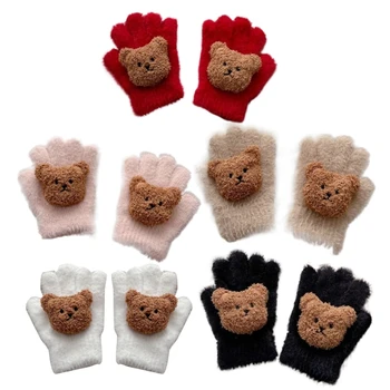 Топли зимни ръкавици с изображение на мечка, удобни ръкавици за деца, момичета и момчета