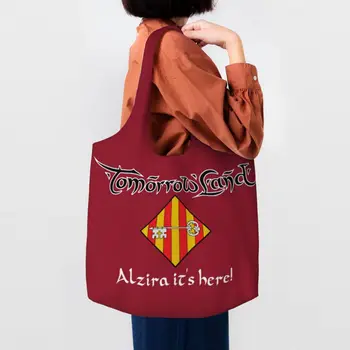 Множество чанта за пазаруване с Флага Tomorrowlands Alzira, Дамски Холщовая чанта-тоут, Преносими чанти за пазаруване в хранителни магазини, Чанти