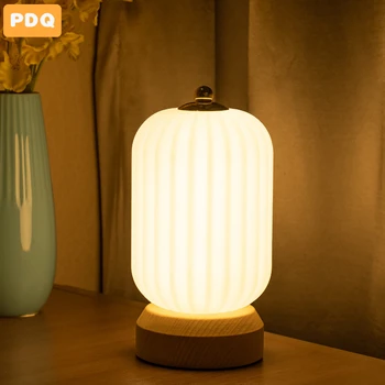 Креативната led настолна лампа с основа от масивна дървесина, USB С регулируема Яркост, Прикроватное украса за Спални, настолна лампа за четене, подарък