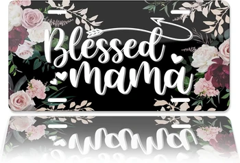 Предната Декоративна капачка регистрационен номер Blessed Мама Flowers-Метална табела е Алуминиев регистрационен номер за мъже и жени 12x6 Инча
