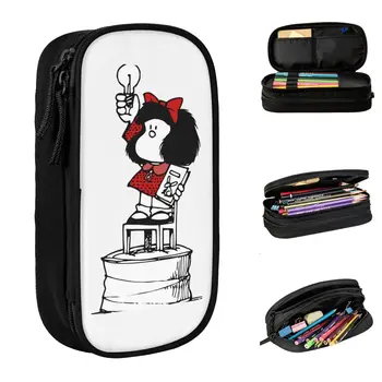 Mafalda Kawaii Цвети молив случай Скъпа мультяшная чанта за писалки, Студентски пеналы с цип Голям Капацитет за студенти, училищни пеналы с цип