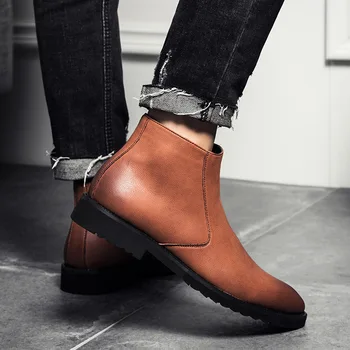 Мъжки обувки в британския стил, високо качество, пролетно-есенна обувки, модни обувки с цип, Дишащи мъжки обувки от естествена кожа 2023 г.