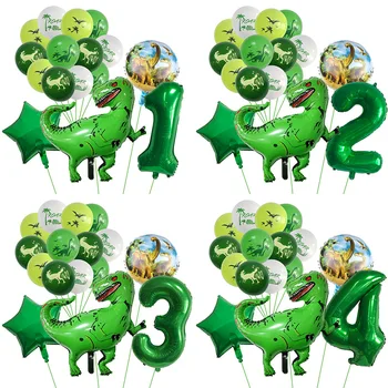 29 бр./компл., 32 инча, Ретро зелен балон с фигури, балони с животни, динозаври, Детски Сафари в джунглата, Украса за парти в чест на рождения ден