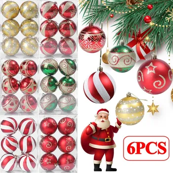 6 БР. Коледна украса, топки за Коледната елха, Окачен медальон, Домашна Коледна парти, Празнични украси с линия за окачване, подаръци за топки