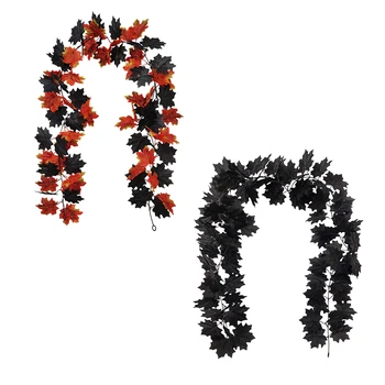 2 елемента Хелоуин, черно кленов лист, роза, Подвесная лоза 180 см, Есенни листа, есен изкуствено растение, украса за Хелоуин, градински интериор