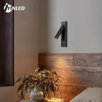 Нова led монтиран на стената лампа, стенни лампи с ключ, черен Месинг, Креативен стенен лампа за четене с прожектором с мощност 3 Вата за прикроватной нощни шкафчета в спалнята