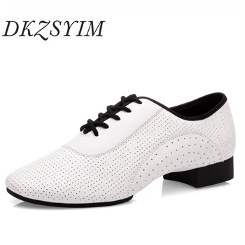 DKZSYIM/ Модерни Танцови обувки, Мъжки Обувки за балната зала Танго, Латино Танци, Професионални Обувки за танци-Валс, мъжки Обувки от естествена кожа, Стандартен бял цвят
