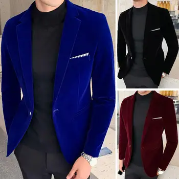 Мъжки костюм, най-стилните мъжки ежедневни ръкави, утягивающий Velvet блейзър за бизнес мъже, Сако, мъжки костюми, палта