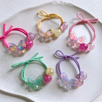 2023 Нови Модни Детски Аксесоари за коса на Възел, на Корейското Сладко Прозрачен Цветен пръстен с пеперуда за коса за момичета, прическа