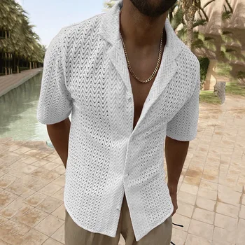 Ежедневни Мъжки дрехи 2023, Свободни Топове копчета с ревери, Поло блузи, Модни Потници, ризи с къс ръкав, Мъжки Летни Блузи Обикновена