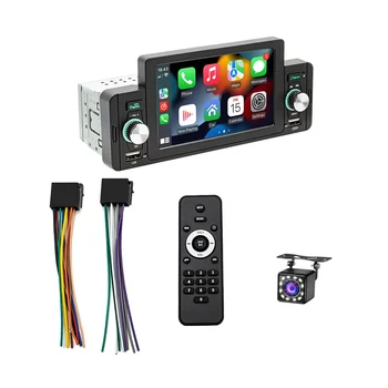 5-Инчов Авто стерео един Din, Безжичен CarPlay Android с автоматична огледално връзка, Сензорно радио, Резервна камера, Bluetooth, USB FM