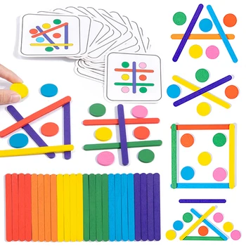 Детски преливащи пръчки пъзели, играчки Монтесори, цветни сензорни игри за логическо мислене, развиване на дървени играчки за деца от най-ранна възраст