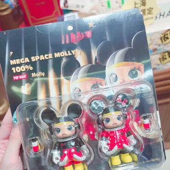 Лимитированная серия от Оригинални Popmart 100% MEGA SPACE MOLLY Mouse, черно-червена колекция, открита играчка, модерен подарък