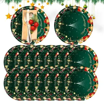 Коледна Книжен прибори За Партита Комплекти Хартия съдове Червен И зелен Дизайн Коледно Комплекти Хартия съдове