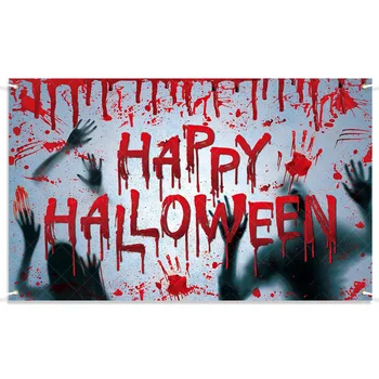 Украса на фона на прозореца на Хелоуин, плакати, на прозорците и вратите с ужасните кървави отпечатъци от ръце, Декор за парти в къщата с духове на Хелоуин