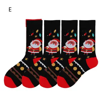 Коледни чорапи с цветни принтом, меки топли против хлъзгане, унисекс, подаръци под формата на средна тръба с шарките на Санта Снежен, 2 чифта