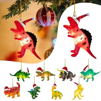 Коледни Плоски окачване с динозавром, Акрилни Висящи украси за Коледната елха Noel, украса за коледната елха Навидад, детски подаръчни аксесоари