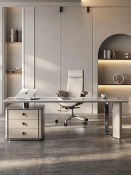 Италиански минималистичен модерен и луксозен дизайнерски офис маса, компютърно бюро rock board, домашен работно бюро, работно бюро