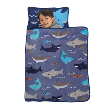 Детски подложка за спане синьо-сива Акула с Възглавница и одеало
