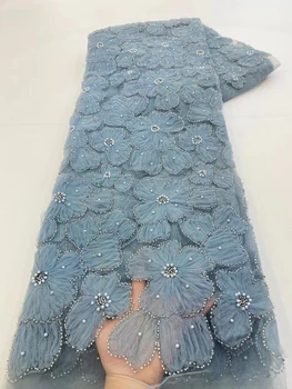Най-новата европейска Луксозна Африканска бродерия окото дантела Блестящи пайети 3D Бродерия на цвете С перли Тюлевое дантелено вечерна рокля Fab