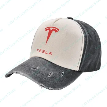 Модни ковбойская бейзболна шапка Teslas За мъже и жени, реколта регулируема бейзболна шапка с цветни шевове, выстиранная шапка за татко