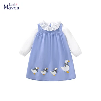 Little maven/ Пълномаслено рокля, Есенно-Пролетно облекло за момичета, Детски Дрехи с Дълги Ръкави и Анимационни Герои, Ежедневното Памучни Рокля