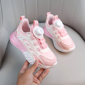Розови Луксозни маратонки за момичета, Лека ежедневни обувки от окото на материал за момчета, Младежка мода, Маратонки за бягане, Разходки, Детски тенис