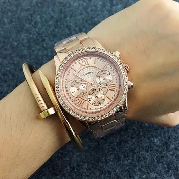 Contena Geneva Дамски часовници Дамски Кварцов часовник Известния Луксозна Марка от Розово Злато Дамски Часовници Montre Femme Relogio Feminino