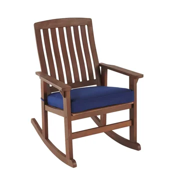 Дървена люлеещ се стол с кафява тапицерия, мебели за двор, ротанговое стол, мебели за двор
