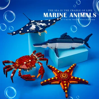 Градивните елементи на Океански Акули Морска звезда Раци Делфините Мини-модел на Детски играчки Тухли Подаръци за Рожден Ден