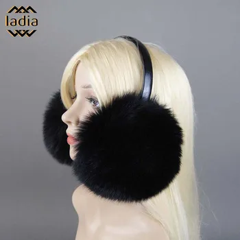 Зимните студени слушалки от естествен лисьего кожа, плюшени слушалки със защита от шум, аксесоари за момичета, топли слушалки, термозащитные притопляне