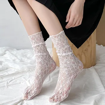 Дантелени чорапи Принцеса в Японски стил, Тънки прозрачни Летни чорапи с мрежа, Дамски модни дълги чорапи в ретро стил Харадзюку
