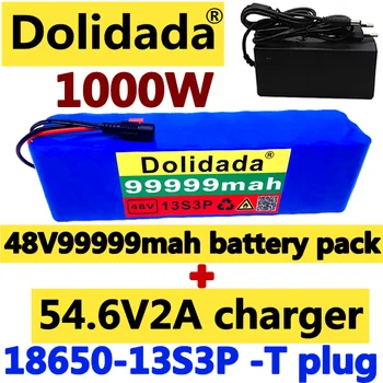 Dolidada 48 В 99.999 Ah 1000 W 13S3P 48 Литиево-йонна батерия 99999 ма За 54,6 В Електрически мотор-скутер с BMS със зарядно устройство