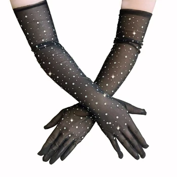 Елегантни мрежести ръкавици с искрящи кристали за жени, е подходящ за сватби, партита и сценични изяви, подпори за дома