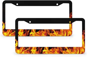 Рамка За Пожарникари Регистрационен номер Flame Fire 2 Бр Капачка Рамка за регистрационен номер Алуминиеви Метални Притежателите на Автомобилни Birk 2 Дупки за Колата в САЩ и Канада