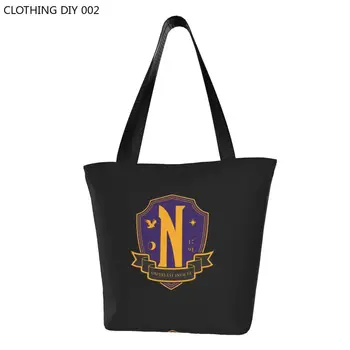 Търговска чанта-тоут с принтом в стил Kawai Wednesday Addams Nevermore Академия, Множество Холщовая пазарска чанта на рамото