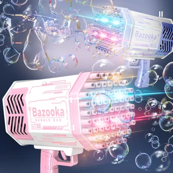 Пистолет за сапунени мехури Ракета с 88 дупки В формата на машина за сапунени мехури Автоматична Вентилатор с световыми играчки за деца, Подарък за Ден за защита на децата