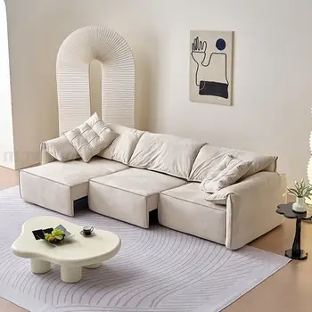 Минималистичен Многофункционален Бял Мек Сгъсти Подлакътник, Разтегателен диван с възможност за сгъване на облегалката, Съвременни мебели за всекидневна с електрически люк